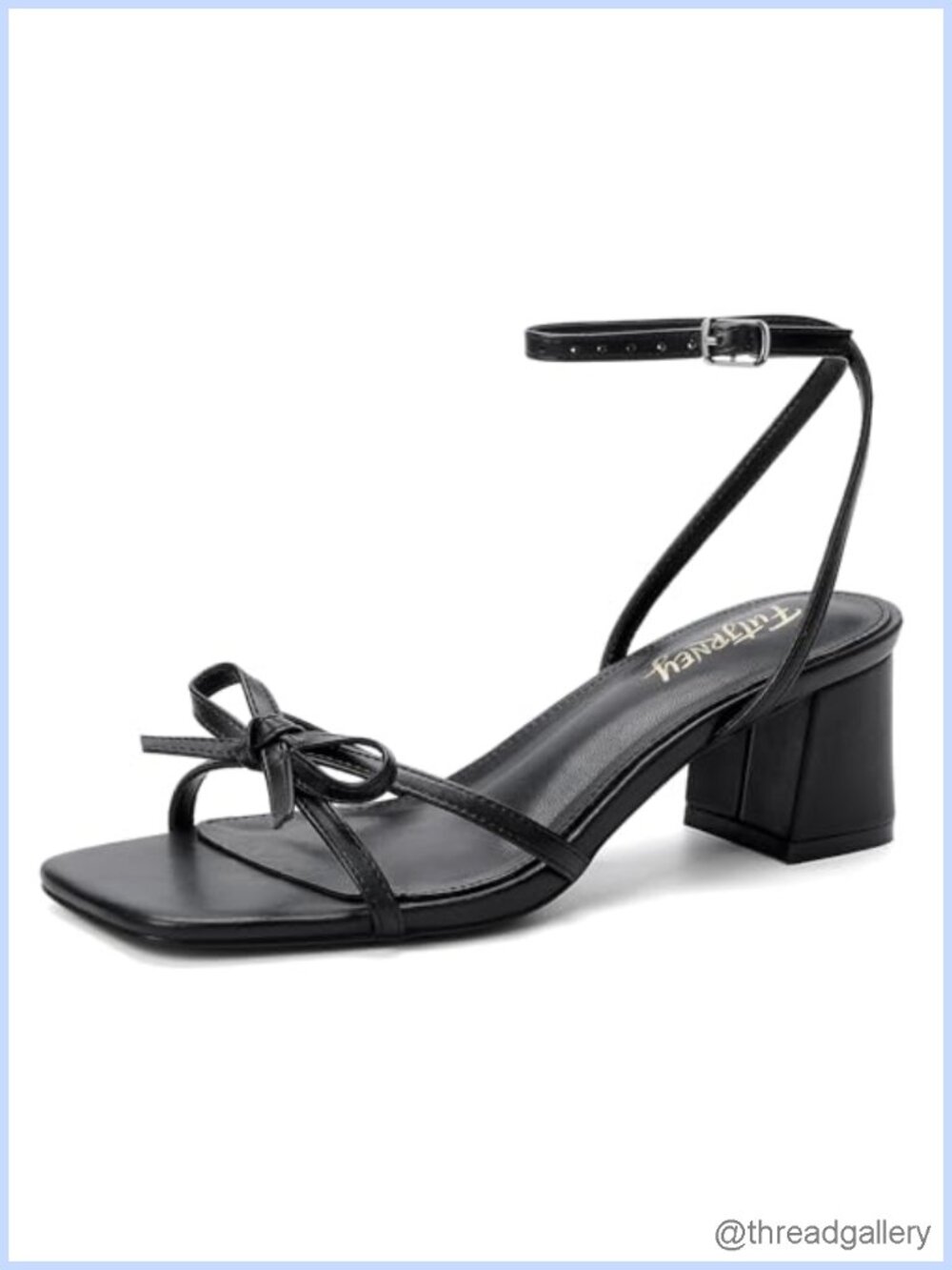 FUTJRNEY Bow Strappy Low Block Heels Square Toe Ankle Strap Sandals
